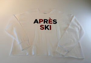 Grayson Threads Apres Ski Cropped Sweatshirt White Red Navy Size M